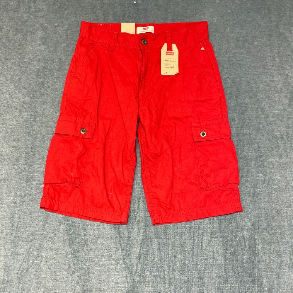 Levi's Westwood Cargo Shorts Boys 16 Pompeian Red Ripstop 11" Inseam Pockets